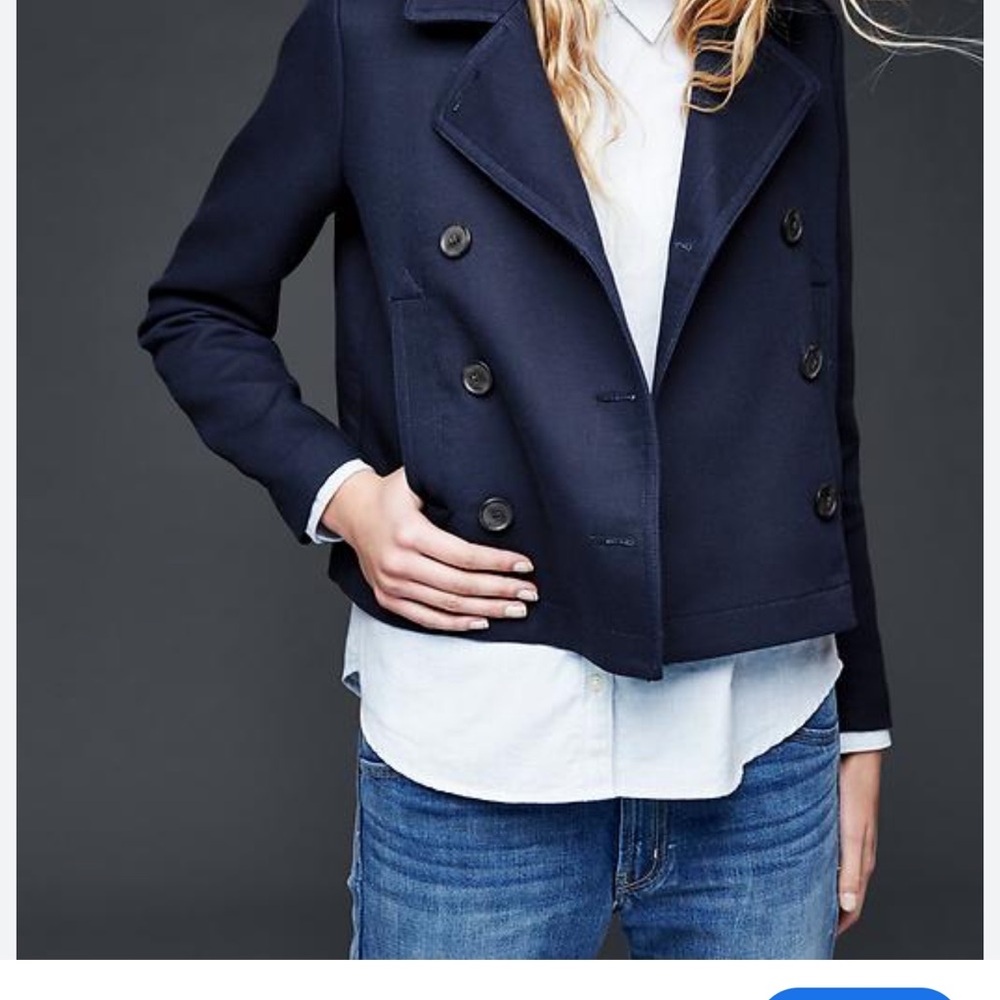 Gap Small Crop Pea Coat Navy Jacket Double Breasted